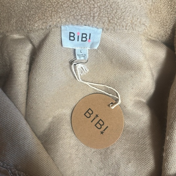 BiBi Half Zip Fleece Denim Pullover Size Large Latte Long Sleeve Pockets - Picture 11 of 14